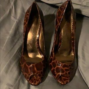 Faux croc print open toe heels new